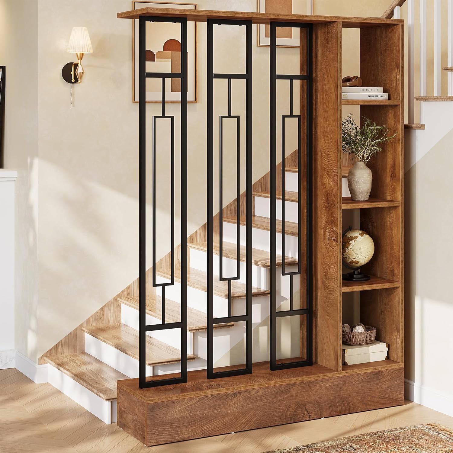 Tribesigns Wall Room Divider with Display Shelves, 70.9" Modern Freestanding Room Divider Screen with Sturdy Base, Wall Partition for Home & Office (Brown & Black, 47.2" W x 11.8" D x 70.9" H) - Image 5