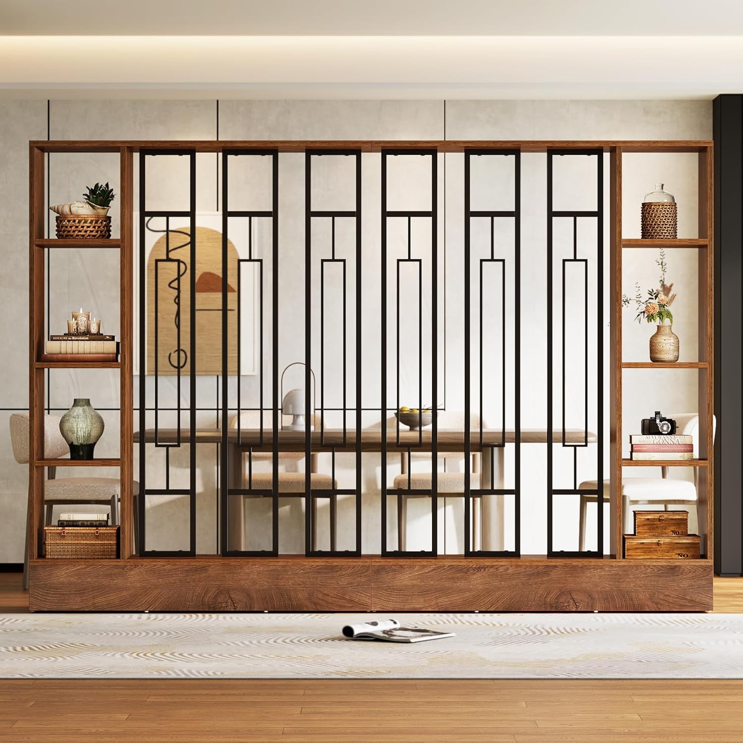 Tribesigns Wall Room Divider with Display Shelves, 70.9" Modern Freestanding Room Divider Screen with Sturdy Base, Wall Partition for Home & Office (Brown & Black, 47.2" W x 11.8" D x 70.9" H) - Image 8