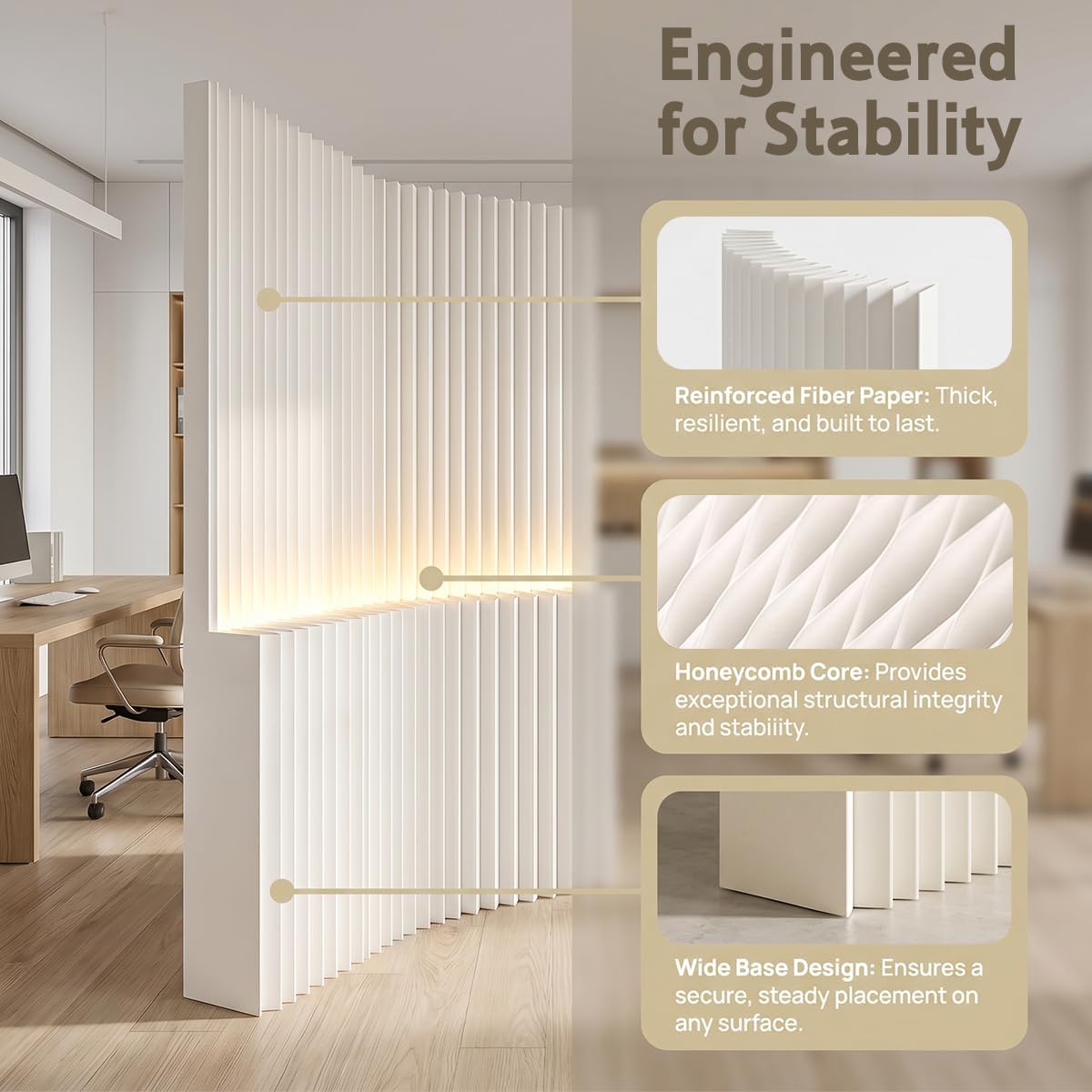 6 FT Paper Room Divider Wall with Shelves Folding,Folding Partition Wall,Paper Partition with LED Lighting,118–158“ Retractable Room Divider Mounted Partition,Offices,Rest Areas,Home Studios - Image 3