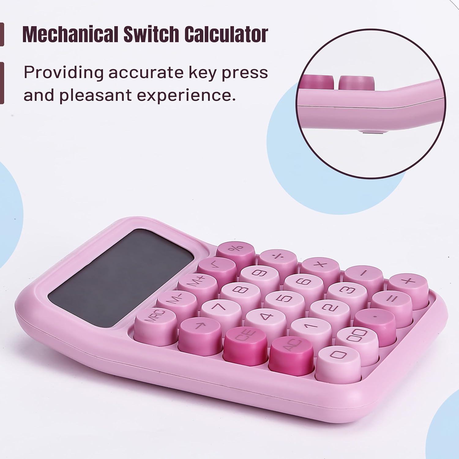 Mr. Pen- Mechanical Switch Calculator, 12 Digit Large LCD Display, Pink | With Big Buttons, Mechanical Switch Calculator for Home, School, Office - Image 3