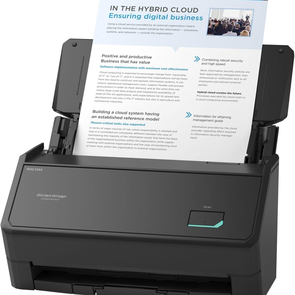 ScanSnap iX2400 High-Speed Simple One-Touch Button Color Document, Photo & Receipt Scanner with 100 Page Auto Document Feeder for Mac or PC, Black